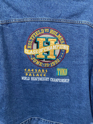 VTG 1992 Caesar's Palace World Champion Holyfield Holmes Denim Jacket Sz XL - Hype Stew Sneakers Detroit