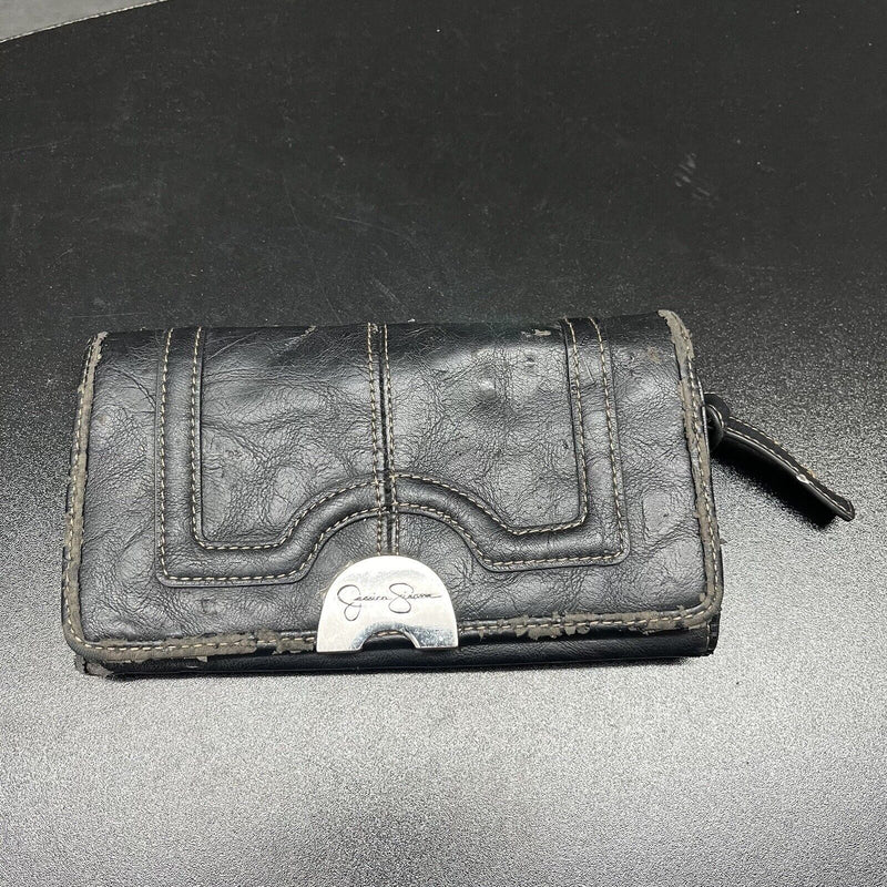 Jessica Simpson Wristlet Wallet Black/Grey Zip And Button Closure - Hype Stew Sneakers Detroit