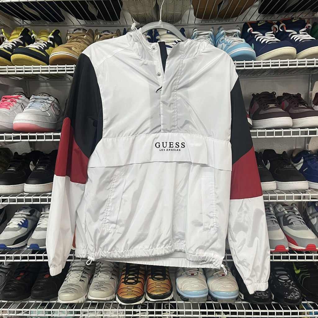 Guess Men's Pullover Half Zip Windbreaker Black, Red, And White Size S - Hype Stew Sneakers Detroit