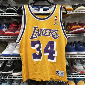 Vintage 90s Shaquille O'Neal #34 Los Angeles Lakers Champion Jersey Men's Size 44 - Hype Stew Sneakers Detroit