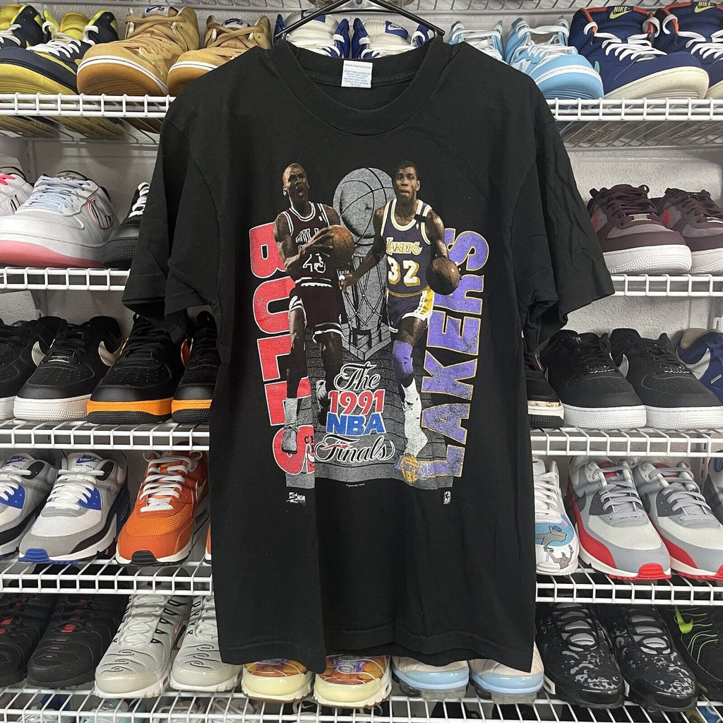 Vtg 90s NBA Finals Bulls Lakers Tshirt Authentic Salem Sportswear Jordan Magic L - Hype Stew Sneakers Detroit