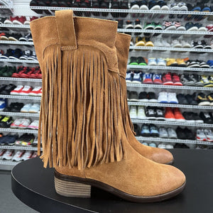 Lucky Brand Women's Tan/Brown Suede Fringe Western 'Caleb' Boots Size 8.5M