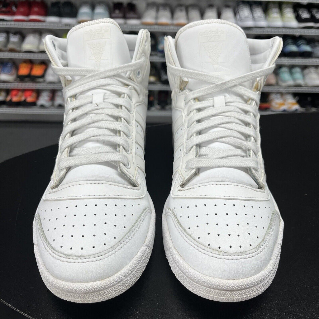 Adidas Originals Top Ten White Leather Hi Top Triple White FV6131 Size 8.5 - Hype Stew Sneakers Detroit