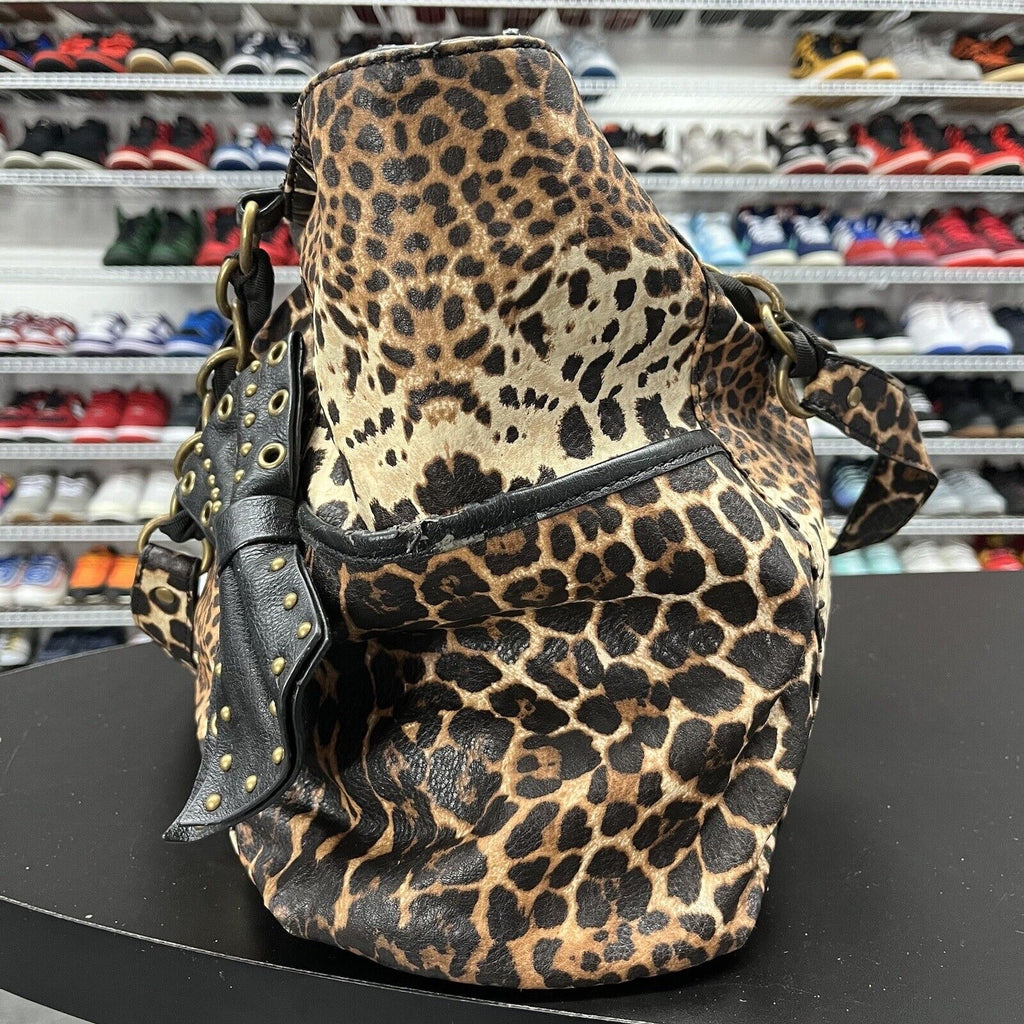 Jessica Simpson Large Animal Print Tote Purse Studded Bows Chain Straps Pockets - Hype Stew Sneakers Detroit