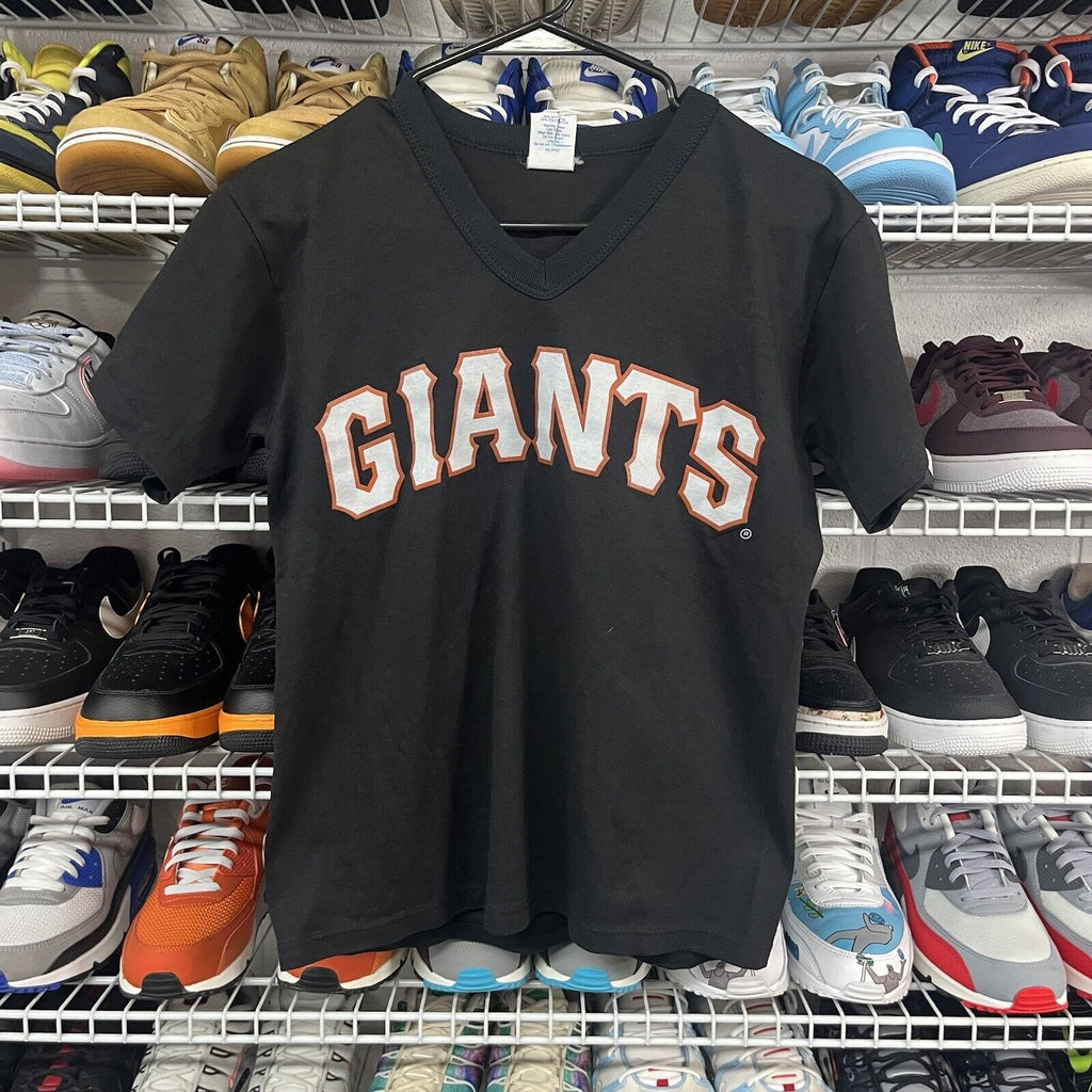 Vintage 90s Youth Majestic San Francisco Giants Black V Neck T Shirt Size L - Hype Stew Sneakers Detroit