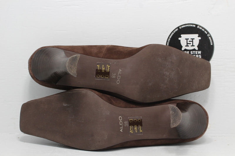 ALDO Dark Brown Suede Slip On High Heels 3 Inch Women's Size 7.5 - Hype Stew Sneakers Detroit