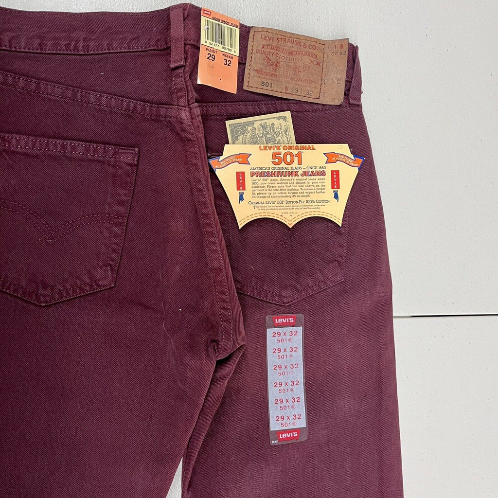 NWT Levis 501 Men's Original Straight Leg Jeans Button Fly Maroon Red Size 29x32 - Hype Stew Sneakers Detroit