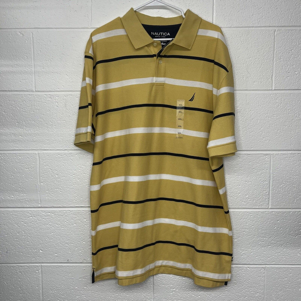 Nautica Mens Shirt Yellow Striped Polo Shirt Short Sleeve Pullover Size XXL NWT