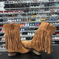 Lucky Brand Women's Tan/Brown Suede Fringe Western 'Caleb' Boots Size 8.5M