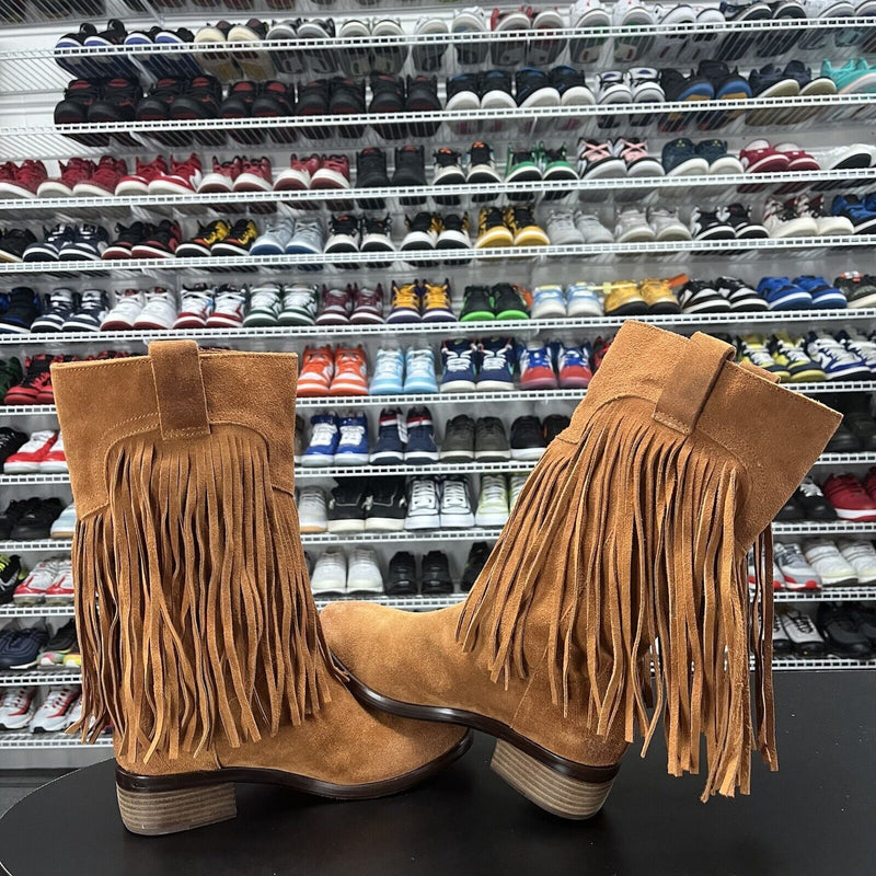 Lucky Brand Women's Tan/Brown Suede Fringe Western 'Caleb' Boots Size 8.5M