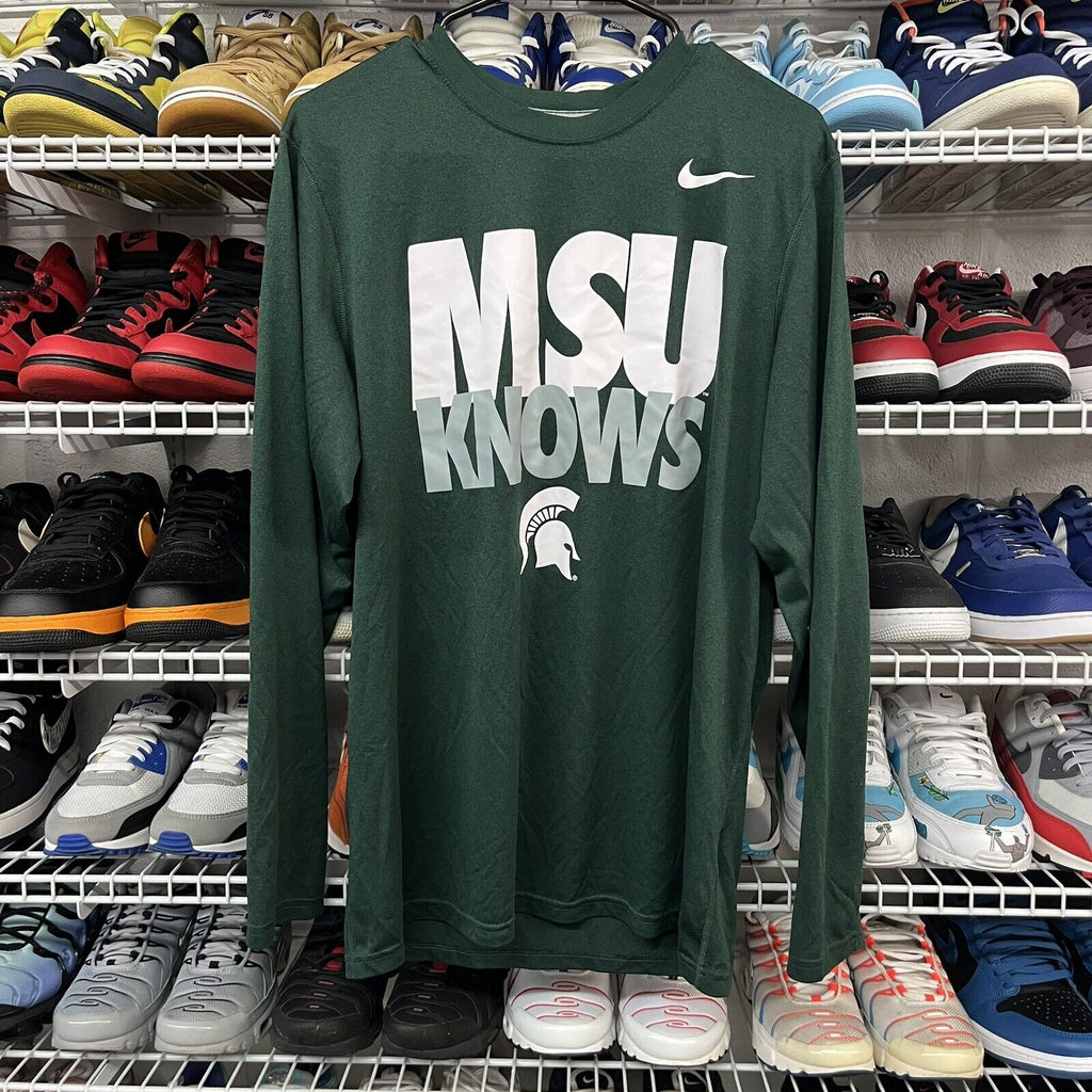 Vtg 2000s Y2K Nike NCAA Michigan State MSU KNOWS Long Sleeve Tshirt Men M - Hype Stew Sneakers Detroit