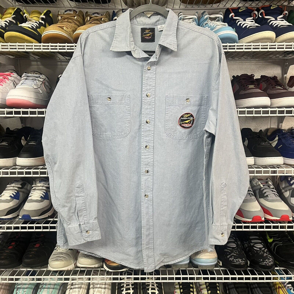 VTG 90s Miller Genuine Draft  Team Racing Shirt Button Up Long Sleeve Sz Large - Hype Stew Sneakers Detroit