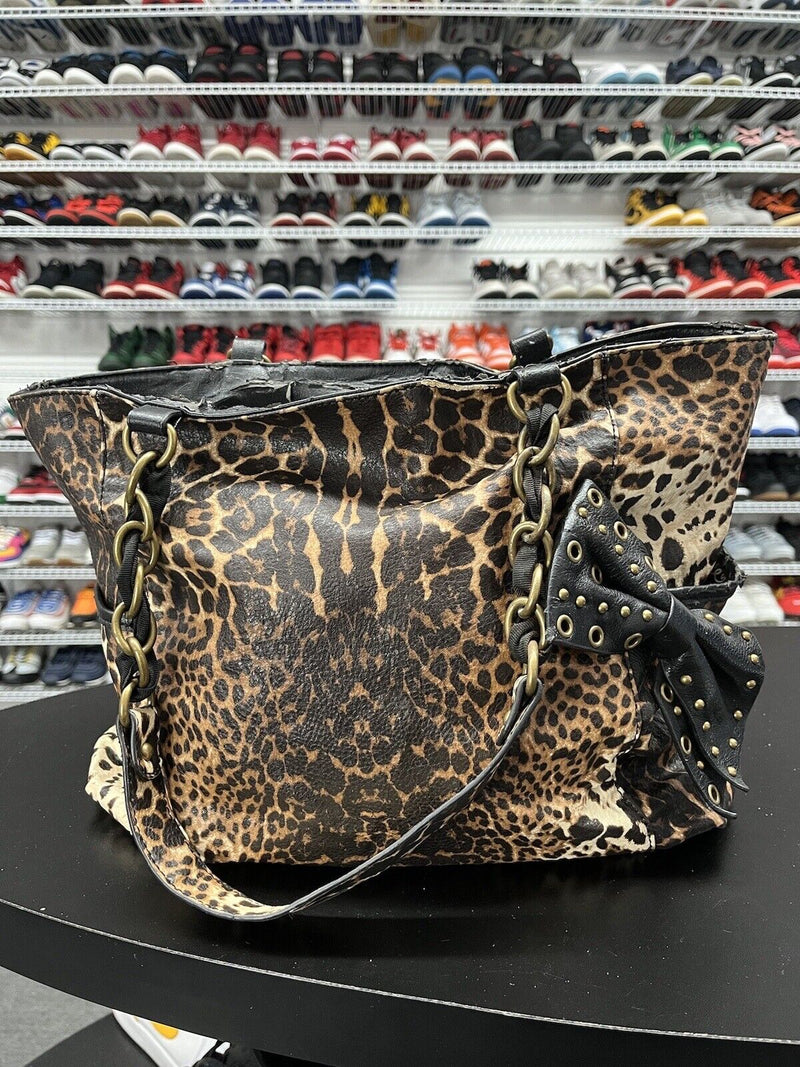 Jessica Simpson Large Animal Print Tote Purse Studded Bows Chain Straps Pockets Hype Stew Sneakers Detroit