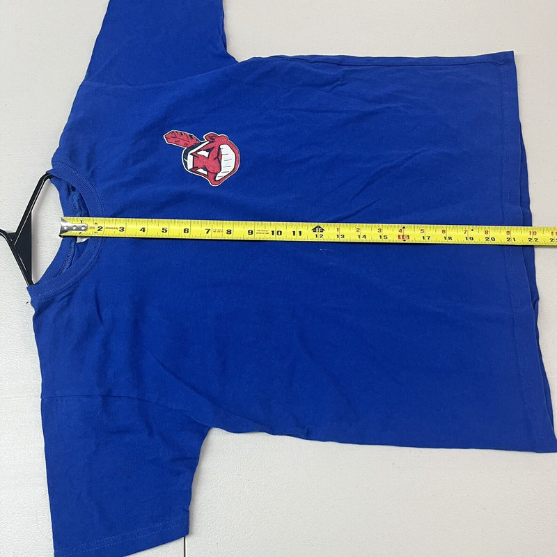 VTG 90s Youth MLB Indians Chief Wahoo Majestic T Shirt Royal Blue Size L - Hype Stew Sneakers Detroit