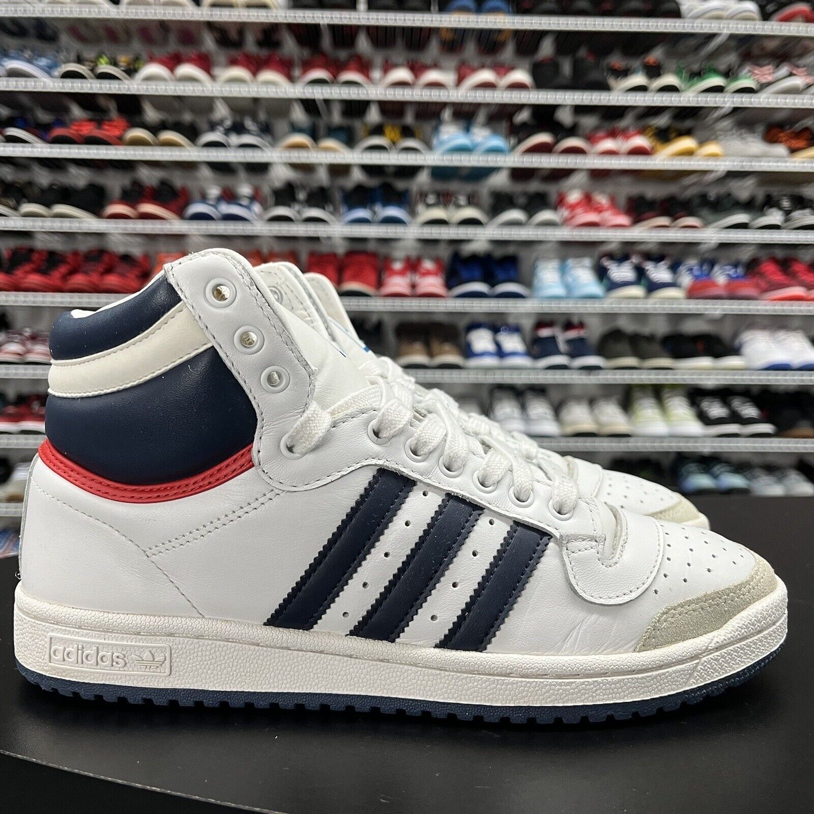 Hype Stew Sneakers Detroit Adidas Archive Top Ten Hi 40th Anniversary White/Navy/Red D65161 Men's Size 8.5 Hype Stew Sneakers Detroit Adidas Archive Top Ten Hi 40th Anniversary White/Navy/Red D65161 Men's Size 8.5